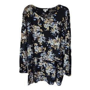 J Jill Floral Tunic Long Sleeve Blouse XL